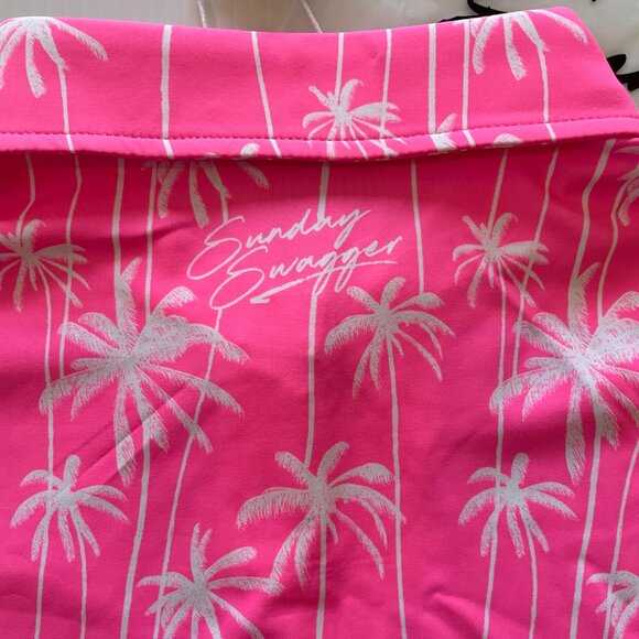 Sunday Swagger Stylin' Women's Sleeveless Polo | Size L | Hot Pink w/ White Palm - Picture 3 of 7
